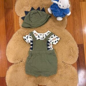 🦕 Tommy Bahama Olive Green Baby Outfit with Dinosaur Hat
